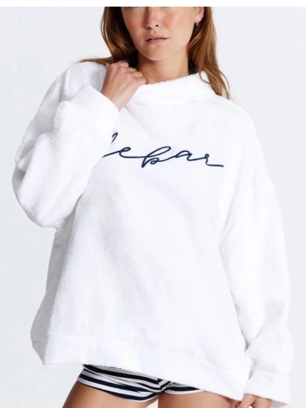 The Bar White French Terry Cloth Mock neck sweatshirt